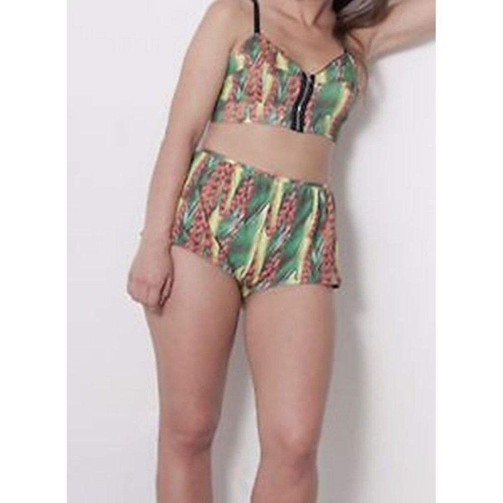 NAIS Made in New York FEATHER Print WIRELESS Zip Bra & Underwear SHORTS